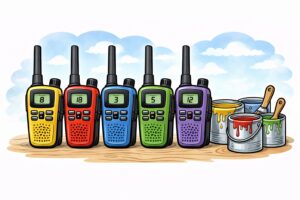 Colorful radios and paint cans