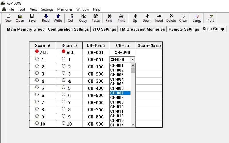 Programming a Scan Group into the Wouxun KG-1000G