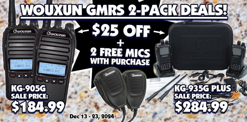 $25 off Wouxun KG-905G or KG-935G two-packs + 2 free speaker mics!