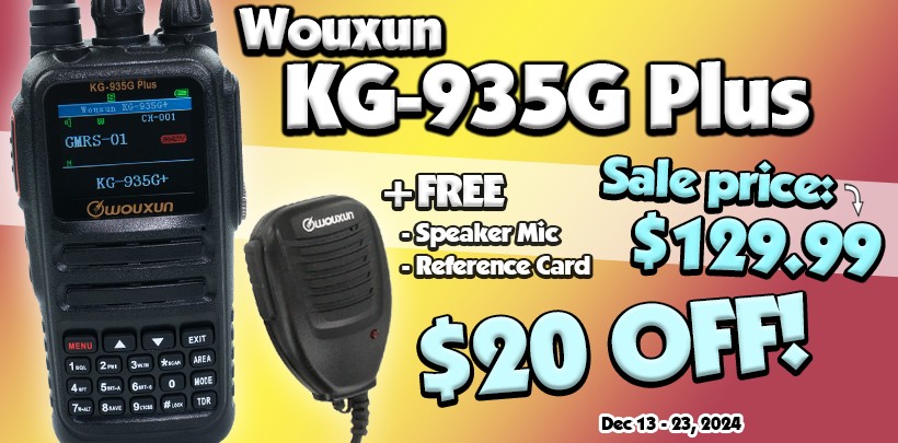 $20 OFF and FREE Speaker Mic and Quick Reference Card with purchase of a Wouxun KG-935G Plus GMRS Radio!