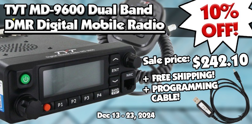 10% OFF a TYT MD-9600 Plus Dual Band DMR Digital Mobile Radio With GPS!