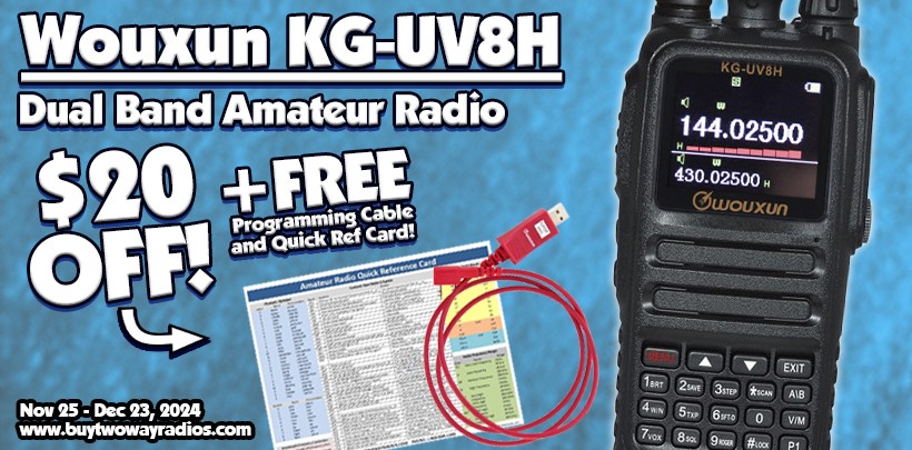 FREE Programming Cable+Quick Reference Card with the Wouxun KG-UV8H Dual Band Ham Radio!